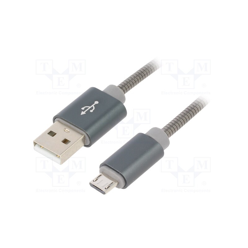 1 pcs x GEMBIRD - CC-USB2S-AMMBM-1M-BG - Cable, USB 2.0, USB A plug,USB B micro plug, 1m, grey, 480Mbps