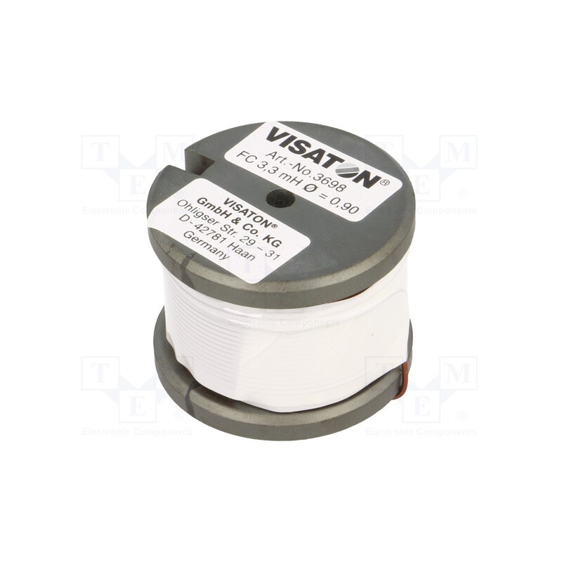 1 pcs x VISATON - 3698 - Inductor: coil, 3.3mH, 0.45Ω, 6.6A, Ø: 40mm, H: 30mm, Øcore: 0.9mm