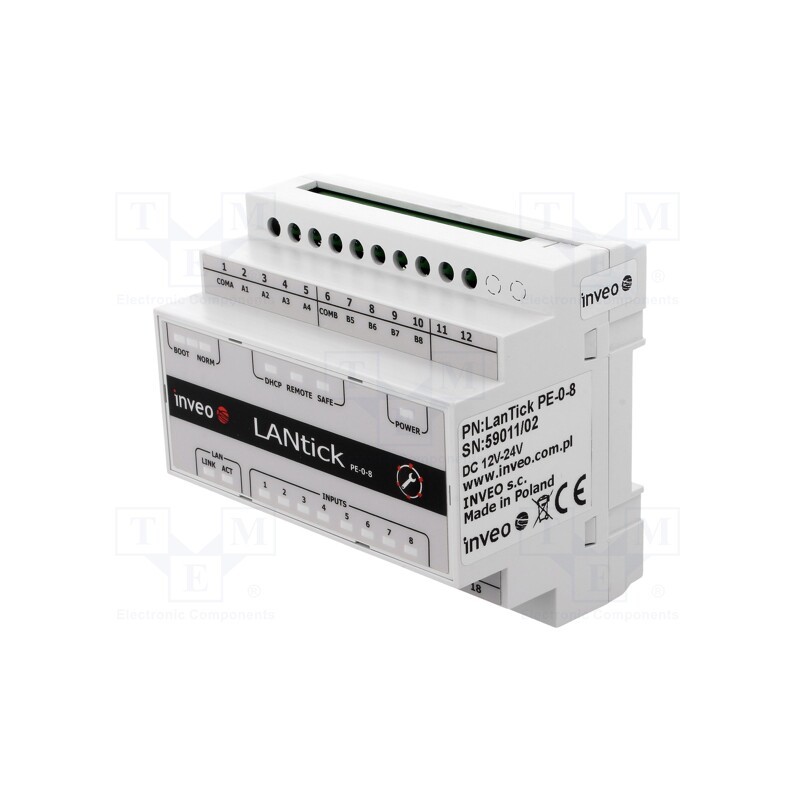 1 pcs x INVEO - LANTICK PE-0-8 - Digital input, Number of ports: 1, Usup: 10÷24VDC, LAN, IN: 8