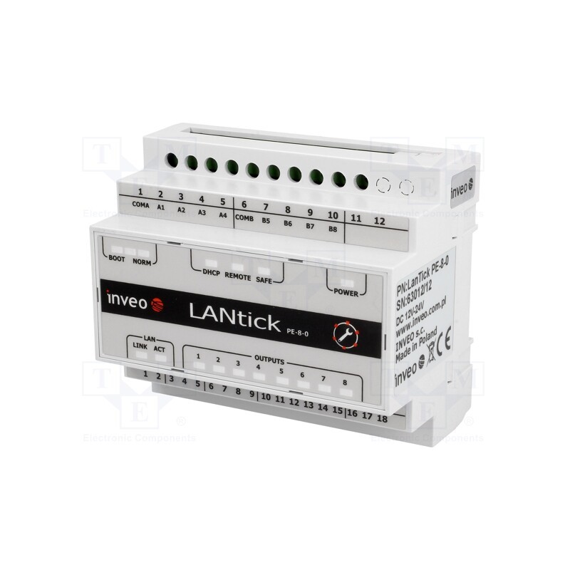 1 pcs x INVEO - LANTICK PE-8-0 - Digital output, Number of ports: 1, 10÷24VDC, LAN, OUT: 8, 5÷50°C