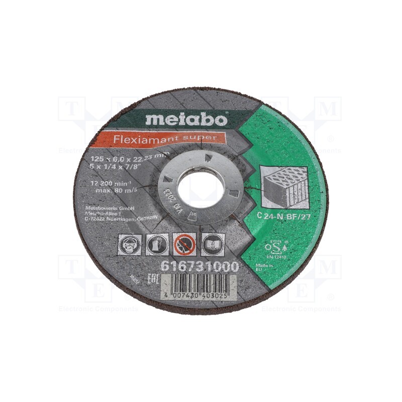 1 pcs x METABO - 616731000 - Grinding wheel, Ø: 125mm, Øhole: 22.2mm, Disc thick: 6mm