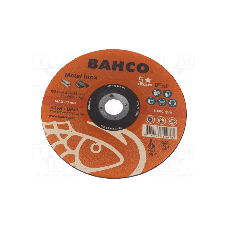 1 pcs x BAHCO - 3911-180-T41-IM - Cutting wheel, Ø: 180mm, Øhole: 22.23mm, Disc thick: 2mm, Class: 5*