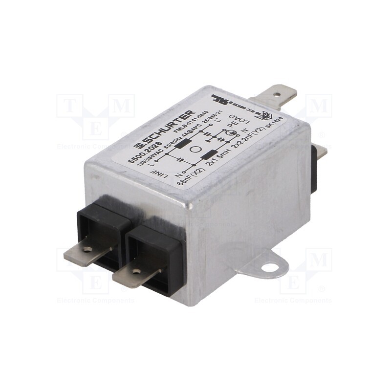 1 pcs x SCHURTER - 5500.2028 - Filter: anti-interference, 250VAC, Cx: 68nF, Cy: 2.2nF, 1.5mH, THT