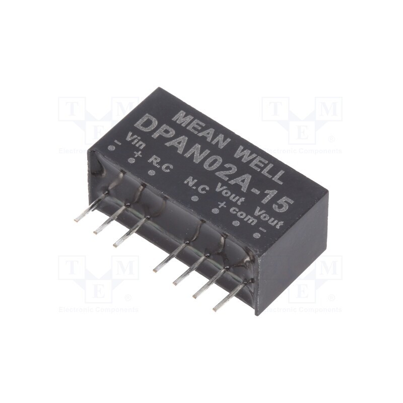1 pcs x MEAN WELL - DPAN02A-15 - Converter: DC/DC, 2W, Uin: 9÷18V, Uout: 15VDC, Uout2: -15VDC, SIP8