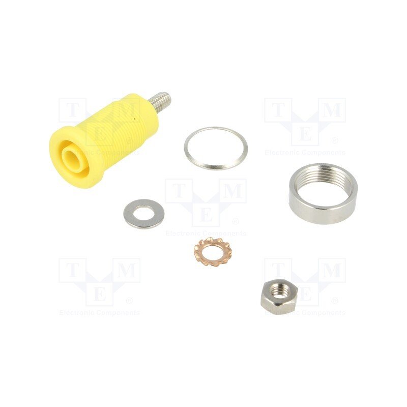 1 pcs x SCHu00dcTZINGER - SEB 6445 NI / GE - Socket, 4mm banana, 32A, yellow, nickel plated, on panel,screw