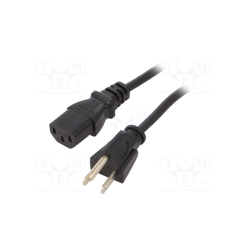 1 pcs x SCHURTER - 6009.1214 - Cable, 3x18AWG, IEC C13 female,NEMA 5-15 (B) plug, PVC, 2m, black