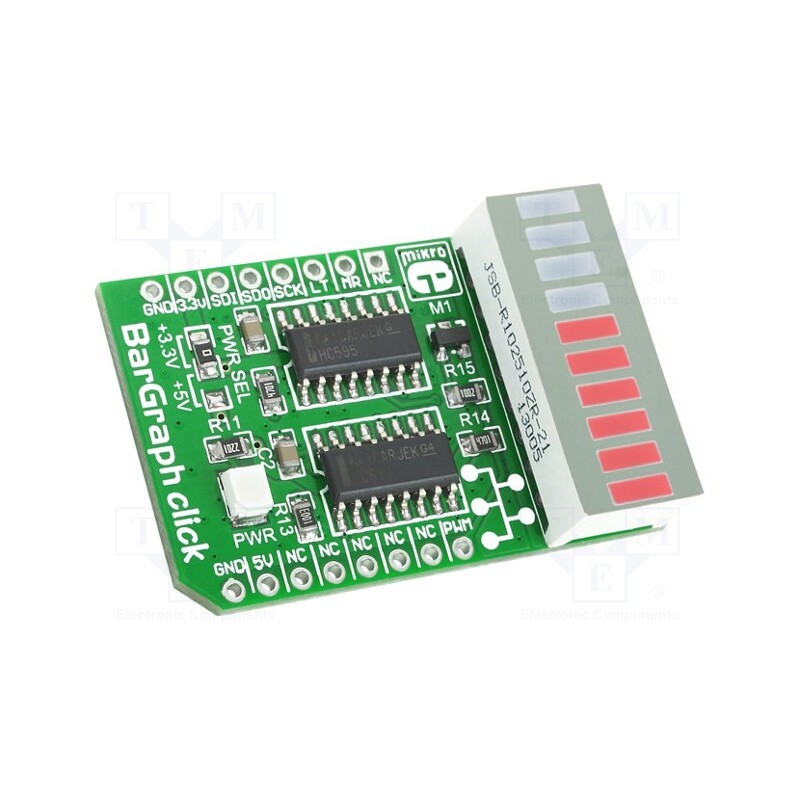1 pcs x MIKROE - BARGRAPH CLICK - Click board, display, SPI, 74HC595, prototype board, 3.3VDC,5VDC