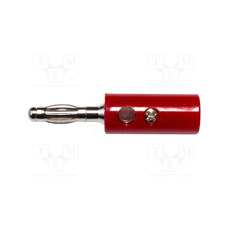 1 pcs x MUELLER ELECTRIC - BU-00249-2 - Plug, 4mm banana, 15A, 1kVAC, red, 43mm, nickel plated, screw, brass