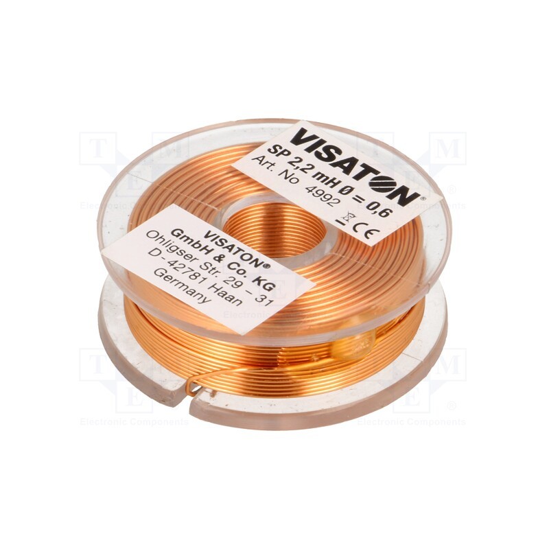 1 pcs x VISATON - 4992 - Inductor: air coil, 2.2mH, 2Ω, Ø: 43mm, H: 14mm, Øcore: 0.6mm