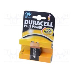 1 pcs x DURACELL - 6LF22/9V/MN1604 PLUS - Battery: alkaline, 9V, 6F22, non-rechargeable, Plus