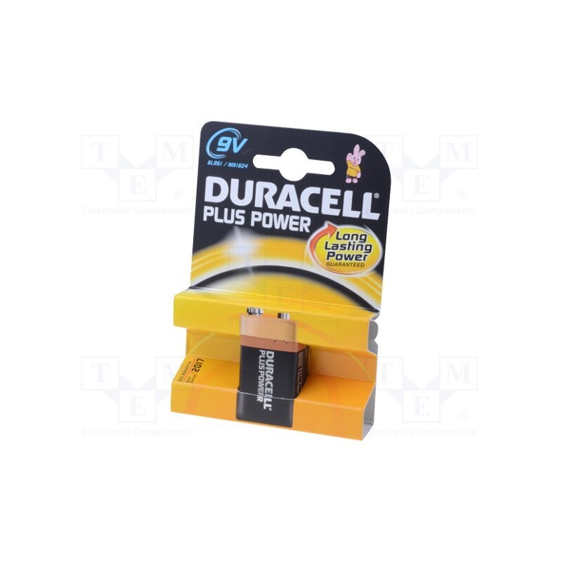 1 pcs x DURACELL - 6LF22/9V/MN1604 PLUS - Battery: alkaline, 9V, 6F22, non-rechargeable, Plus