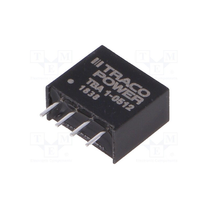 1 pcs x TRACO POWER - TBA 1-0512 - Converter: DC/DC, 1W, Uin: 4.5÷5.5V, Uout: 12VDC, Iout: 80mA, SIP4