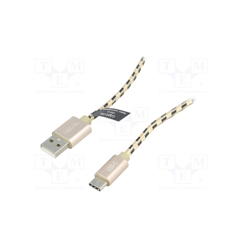 1 pcs x LOGILINK - CU0133 - Cable, USB A plug,USB C plug, 1m, black-brown, PVC, textile