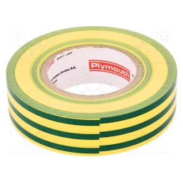 1 rol x PLYMOUTH - N-12 PVC TAPE 19MMX20M Y/G - Tape: electrical insulating, W: 19mm, L: 20m, Thk: 0.15mm, rubber