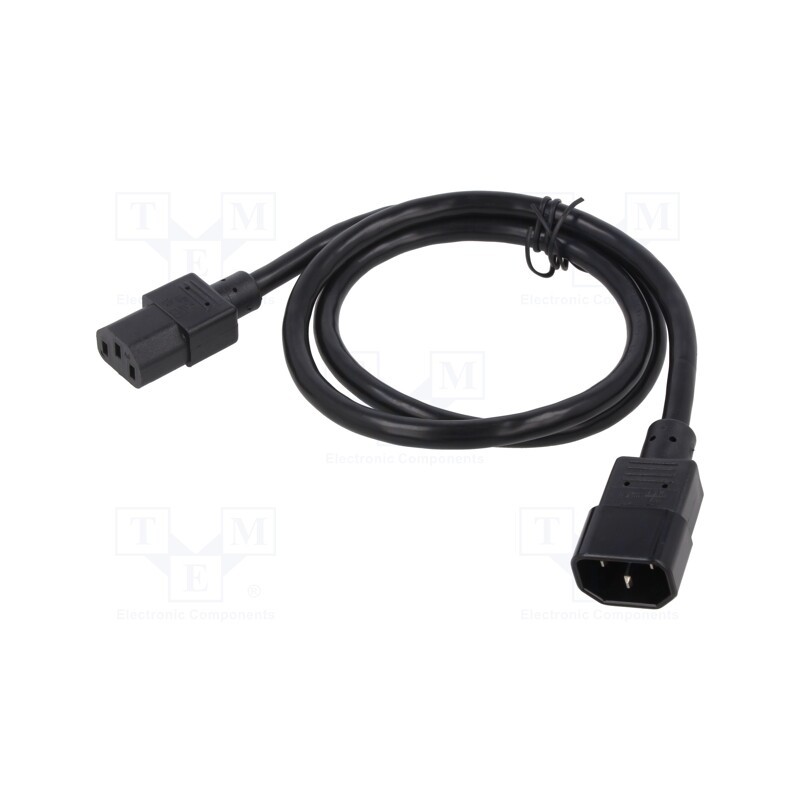 1 pcs x Qualtek Electronics - 318005-01 - Cable, 3x18AWG, IEC C13 female,IEC C14 male, PVC, 1m, black, 10A