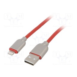 1 pcs x GEMBIRD - CC-USB2R-AMLM-1M-R - Cable, USB 2.0, Apple Lightning plug,USB A plug, 1m, red, 480Mbps