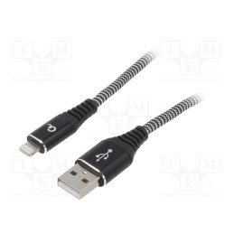 1 pcs x GEMBIRD - CC-USB2B-AMLM-2M-BW - Cable, USB 2.0, Apple Lightning plug,USB A plug, gold-plated, 2m