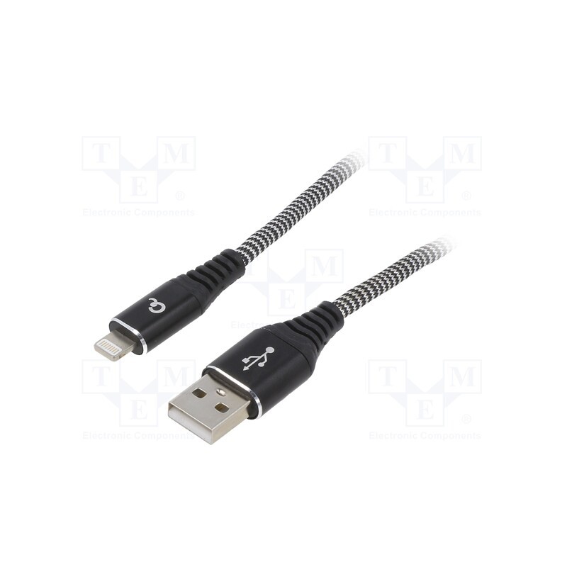 1 pcs x GEMBIRD - CC-USB2B-AMLM-2M-BW - Cable, USB 2.0, Apple Lightning plug,USB A plug, gold-plated, 2m