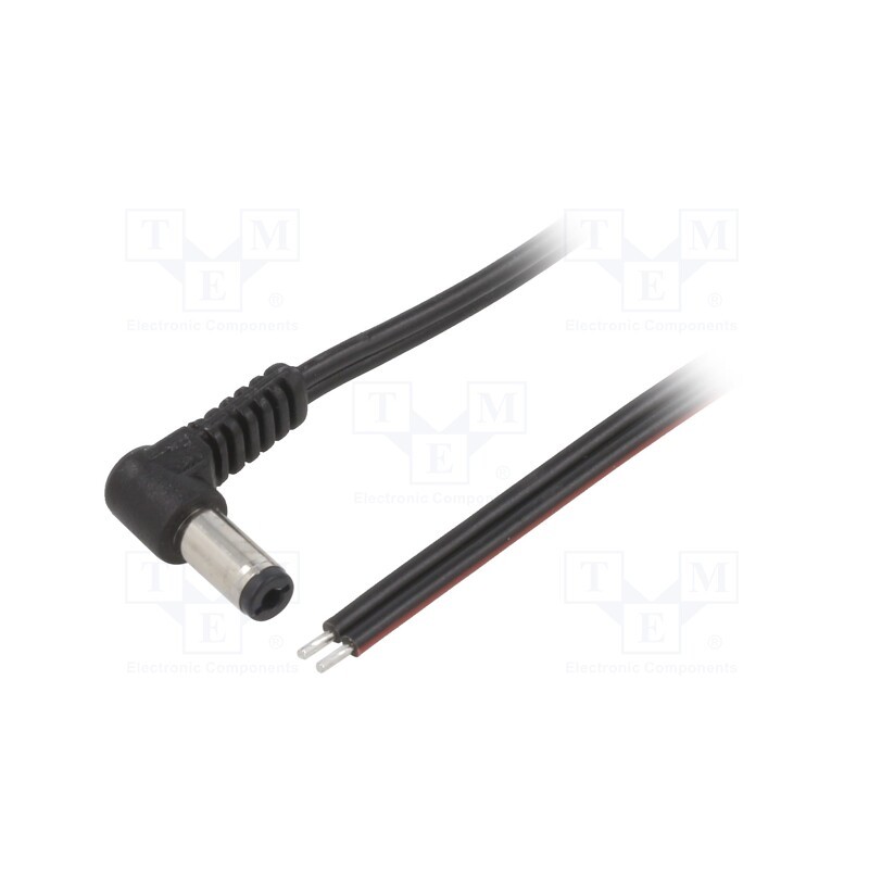 1 pcs x WEST POL - A21-TT-T075-150BK - Cable, 2x0.75mm2, wires,DC 5,5/2,1 plug, angled, black, 1.5m