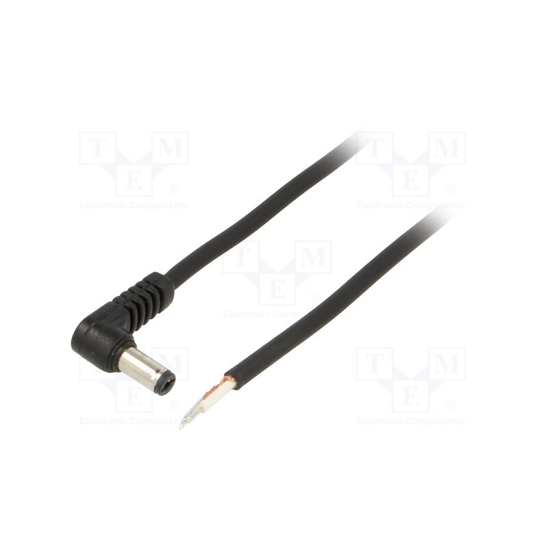1 pcs x WEST POL - A21-TT-C075-150BK - Cable, 1x0.75mm2, wires,DC 5,5/2,1 plug, angled, black, 1.5m