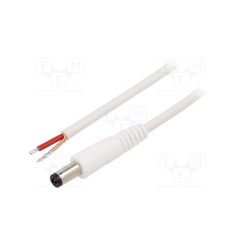 1 pcs x WEST POL - P21-TT-C100-050WH - Cable, 1x1mm2, wires,DC 5,5/2,1 plug, straight, white, 0.5m