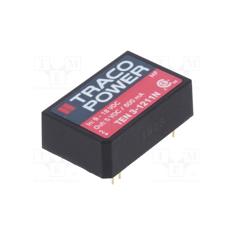 1 pcs x TRACO POWER - TEN 3-1211N - Converter: DC/DC, 3W, Uin: 9÷18V, Uout: 5VDC, Iout: 600mA, DIP24