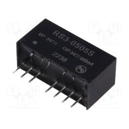 1 pcs x RECOM - RS3-0505S - Converter: DC/DC, 3W, Uin: 4.5÷9V, Uout: 5VDC, Iout: 600mA, SIP8
