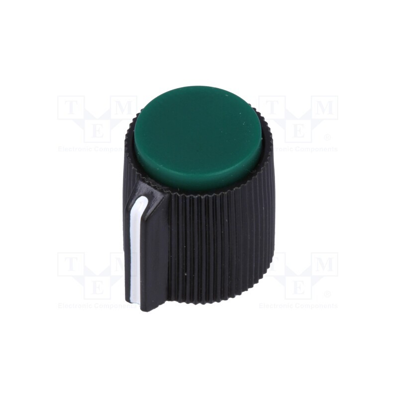 1 pcs x SR PASSIVES - KK-14 - Knob, with pointer, plastic, Øshaft: 6.35mm, Ø13x15mm, green
