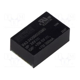 1 pcs x RECOM - RA3-242005D/SMD - Converter: DC/DC, 3W, Uin: 24V, Uout: 20VDC, Uout2: -5VDC, Iout: 75mA