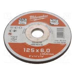1 pcs x Milwaukee - 4932451482 - Grinding wheel, Ø: 125mm, Øhole: 22.2mm, Disc thick: 6mm, steel