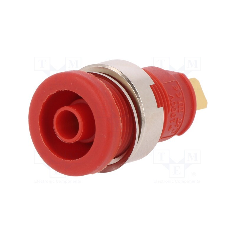 1 pcs x HIRSCHMANN T&M - SEB 2610 F4,8 RT - Socket, 4mm banana, 25A, 1kVDC, red, gold-plated, screw, 32mm, 5mΩ