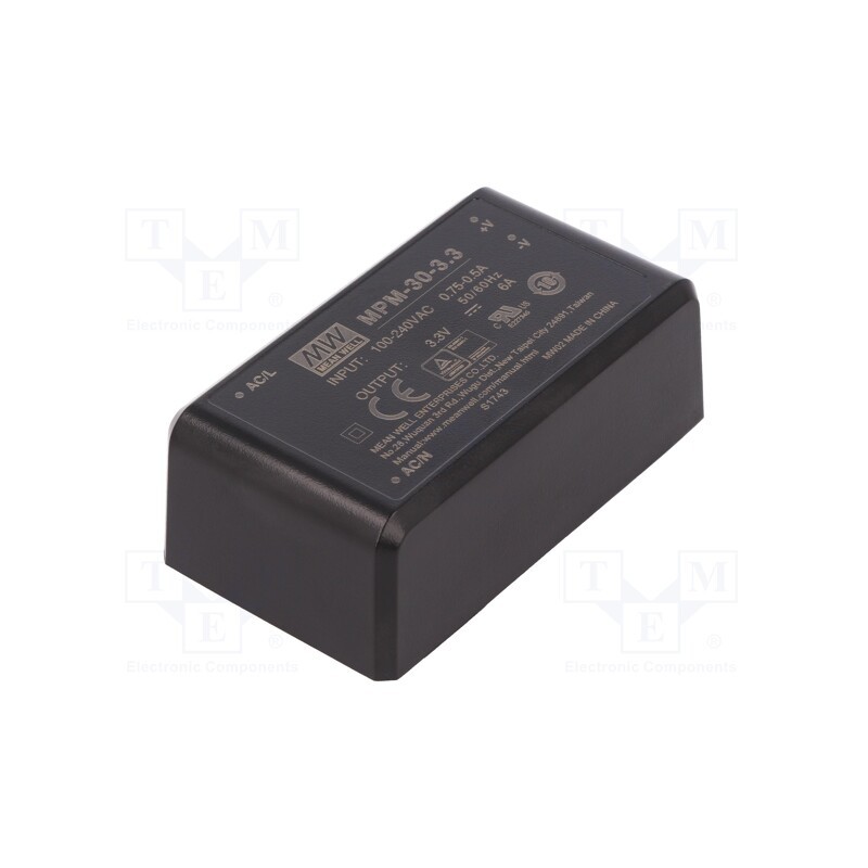 1 pcs x MEAN WELL - MPM-30-3.3 - Converter: AC/DC, 20W, 80÷264VAC, 3.3VDC, Iout: 6A, OUT: 1, 82.5%, PCB