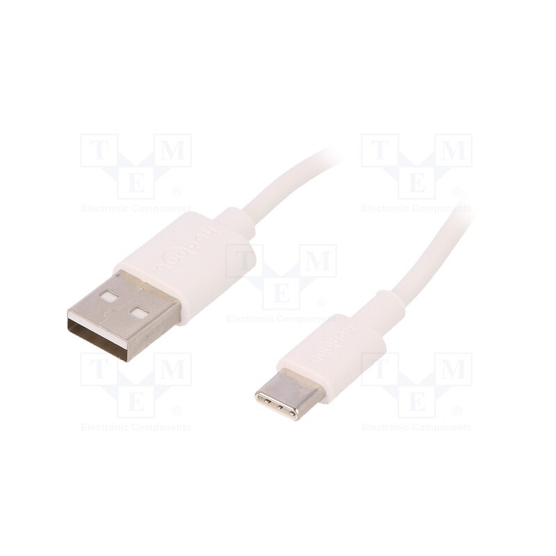 1 pcs x Goobay - 59126 - Cable, USB 2.0, USB A plug,USB C plug, 0.5m, white, Core: Cu, PVC