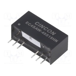 1 pcs x CINCON - EC4SAW-48S15HN - Converter: DC/DC, 5/6W, Uin: 18÷75V, Uout: 15VDC, Iout: 400mA, SIP8