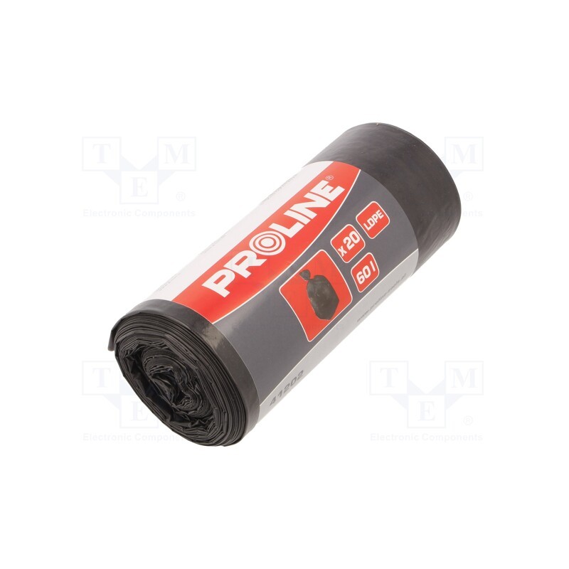 1 rol x PROLINE - 41202 - Trash bags, polyetylene LD, black, 60l, 20pcs.