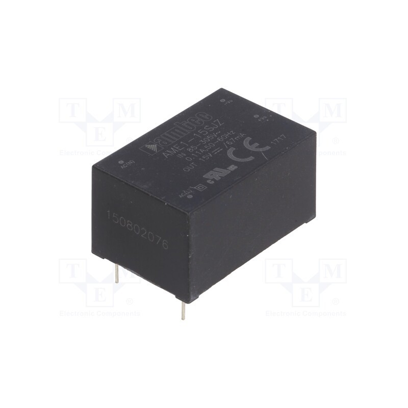 1 pcs x AIMTEC - AME1-15SJZ - Converter: AC/DC, 1W, 85÷305VAC, Usup: 120÷430VDC, Uout: 15VDC, 74%