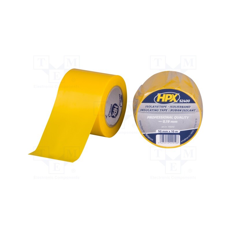 1 rol x HPX - YI5010 - Tape: electrical insulating, W: 50mm, L: 10m, Thk: 0.19mm, yellow