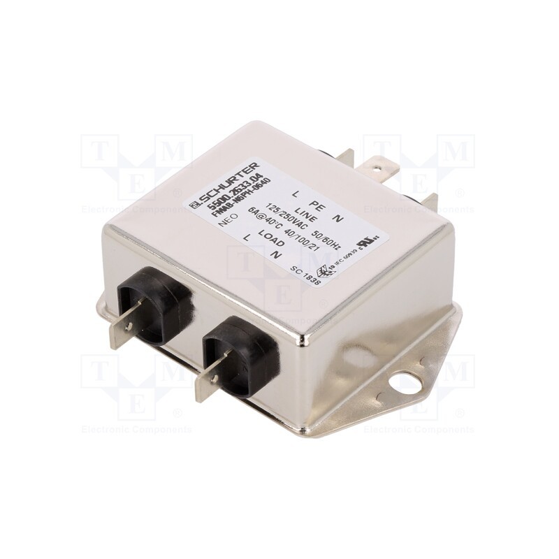 1 pcs x SCHURTER - 5500.2633.04 - Filter: anti-interference, 250VAC, Ioper.max: 6A, Ir: 0.005mA