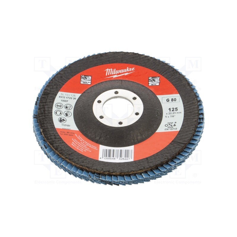 1 pcs x Milwaukee - 4932472226 - Flap grinding wheels, Ø: 125mm, Øhole: 22.2mm, Granularity: 80