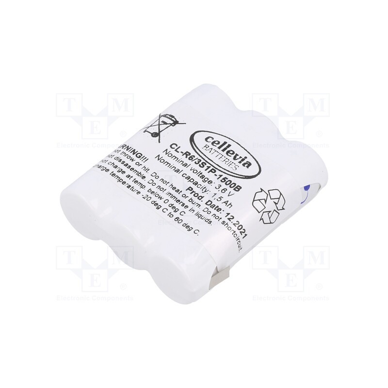 1 pcs x CELLEVIA BATTERIES - CL-R6/3S1P-1500B - Re-battery: Ni-MH, AA, 3.1V, 1500mAh, soldering lugs, 46x15x52mm