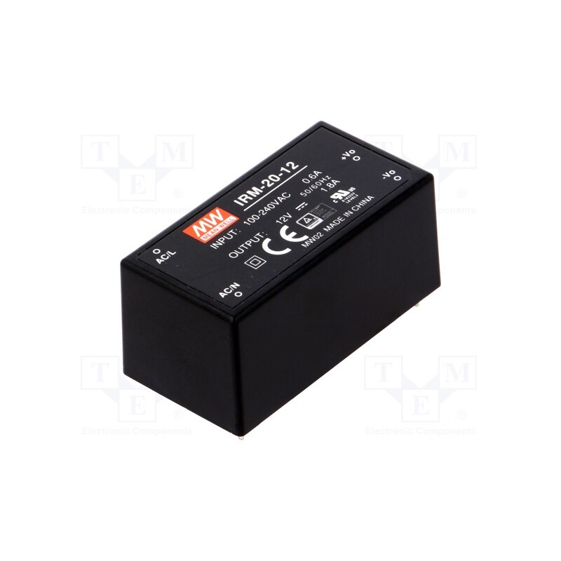 1 pcs x MEAN WELL - IRM-20-12 - Converter: AC/DC, 21.6W, 85÷264VAC, Usup: 120÷370VDC, Uout: 12VDC