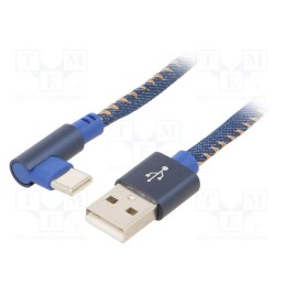 1 pcs x GEMBIRD - CC-USB2J-AMCML-1M-BL - Cable, USB 2.0, USB A plug,USB C angled plug, gold-plated, 1m