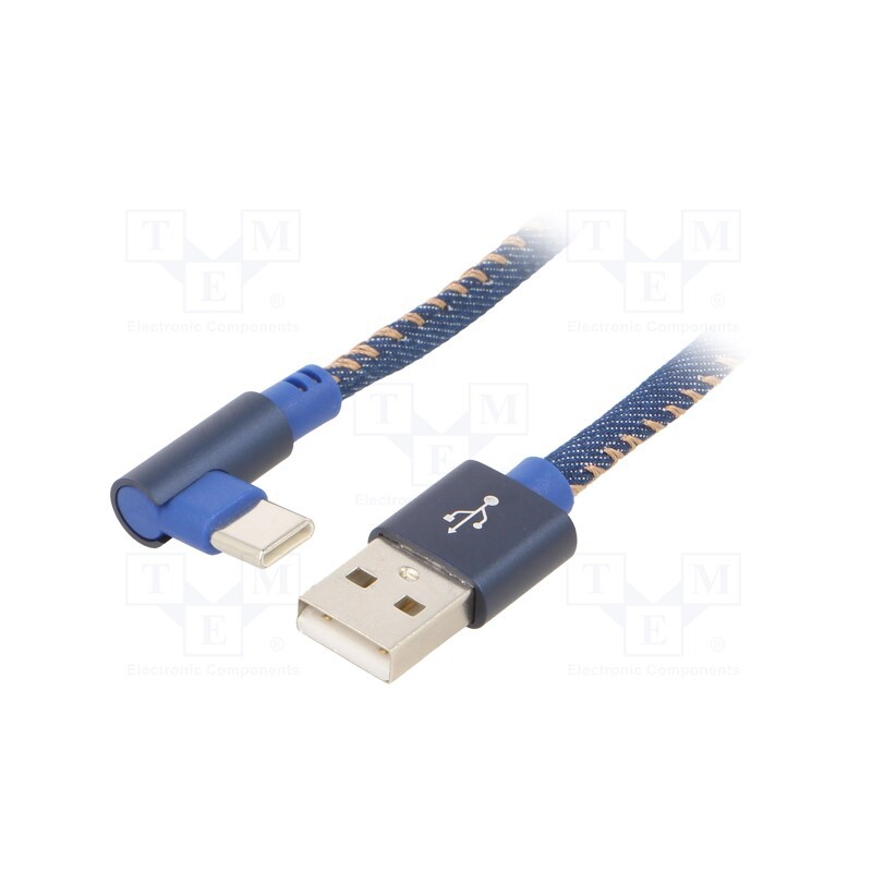 1 pcs x GEMBIRD - CC-USB2J-AMCML-1M-BL - Cable, USB 2.0, USB A plug,USB C angled plug, gold-plated, 1m