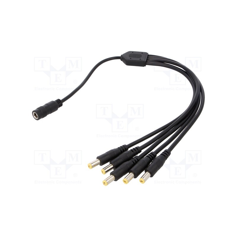 1 pcs x SUNNY - CSJ2155ST5P2155SR03 - Cable, 2x0.5mm2, DC 5,5/2,1 plug x5,DC 5,5/2,1 socket, straight