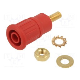 1 pcs x STu00c4UBLI - 66.3140-22 - Socket, 4mm banana, 32A, 1kV, red, gold-plated, on panel, insulated