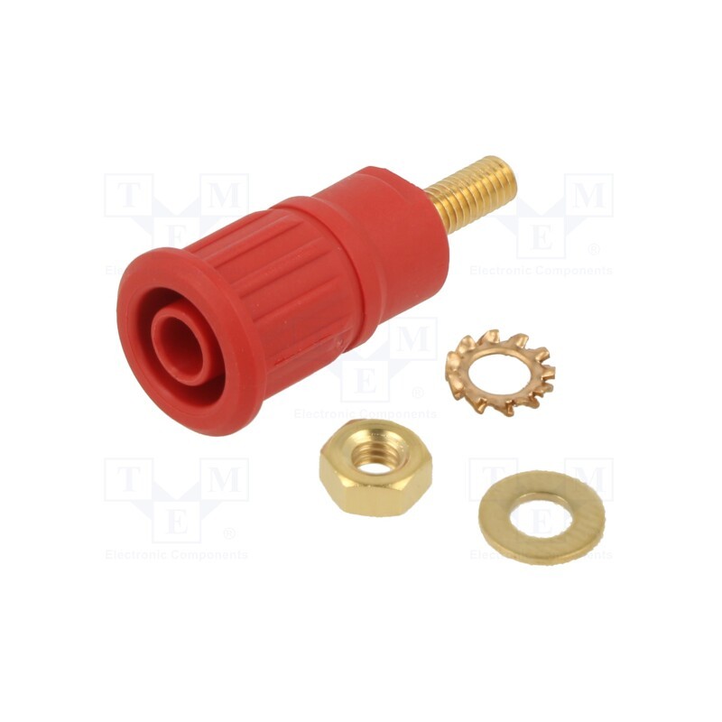 1 pcs x STu00c4UBLI - 66.3140-22 - Socket, 4mm banana, 32A, 1kV, red, gold-plated, on panel, insulated