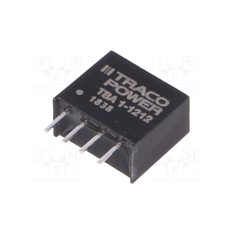1 pcs x TRACO POWER - TBA 1-1212 - Converter: DC/DC, 1W, Uin: 10.8÷13.2V, Uout: 12VDC, Iout: 80mA, SIP4