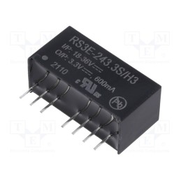1 pcs x RECOM - RS3E-243.3S/H3 - Converter: DC/DC, 3W, Uin: 18÷36V, Uout: 3.3VDC, Iout: 600mA, SIP8