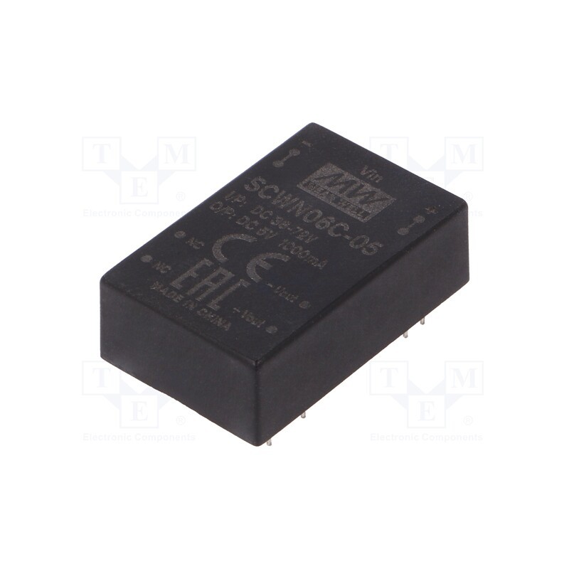 1 pcs x MEAN WELL - SCWN06C-05 - Converter: DC/DC, 6W, Uin: 36÷72V, Uout: 5VDC, Iout: 1000mA, DIP24