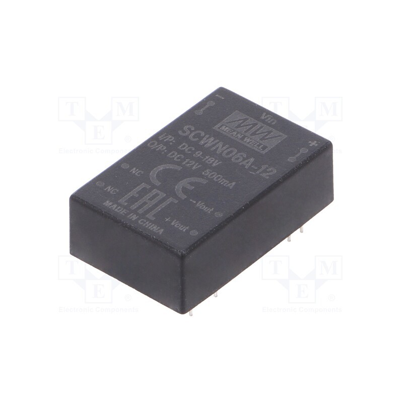 1 pcs x MEAN WELL - SCWN06A-12 - Converter: DC/DC, 6W, Uin: 9÷18V, Uout: 12VDC, Iout: 500mA, DIP24
